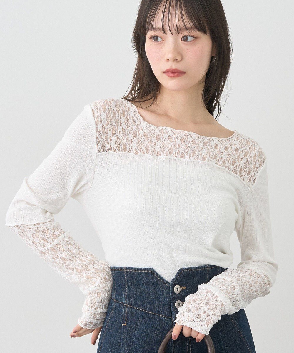 earth music&ecology レース×アイレットプルオ－バー 