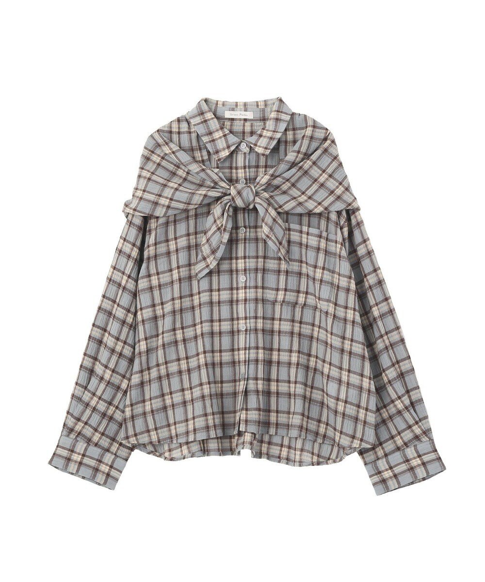 Green Parks スカーフ付チェックシャツ 