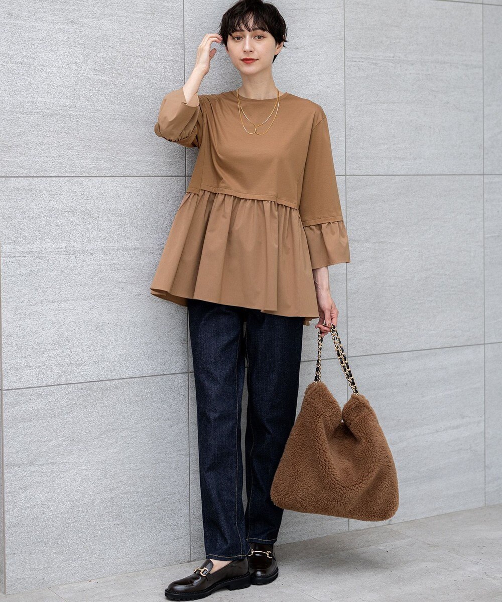 23区 【洗える】シルキータフタコンビ ペプラム カットソー 