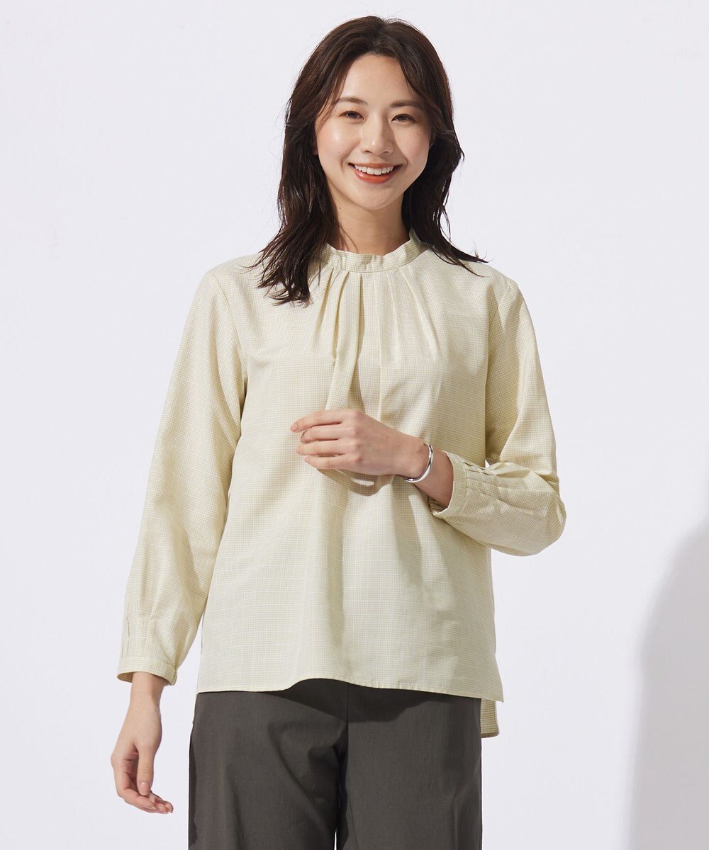 J.PRESS LADIES L 【洗える】セルロース チェック スタンドカラー ブラウス 