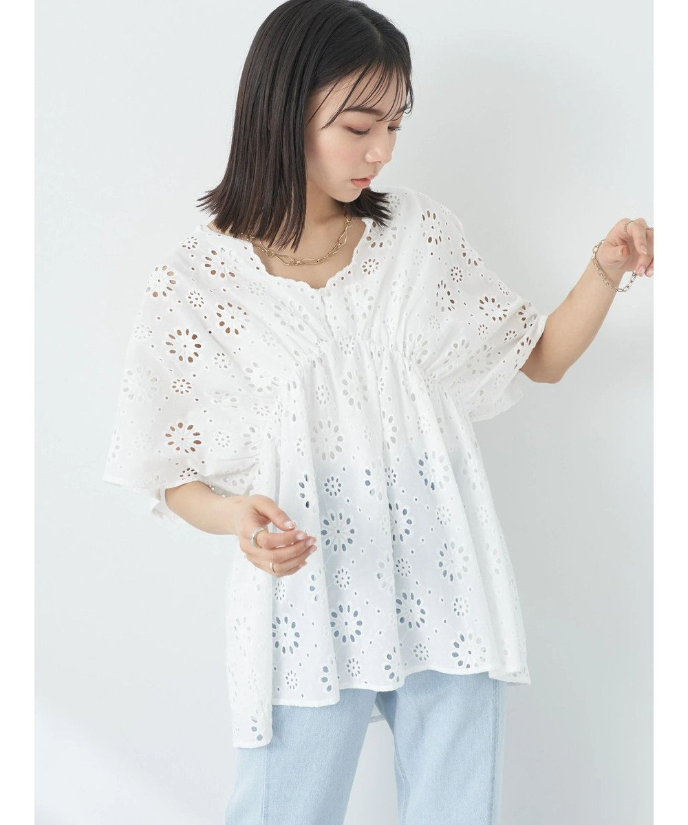 earth music&ecology コットンレースＶネックブラウス 