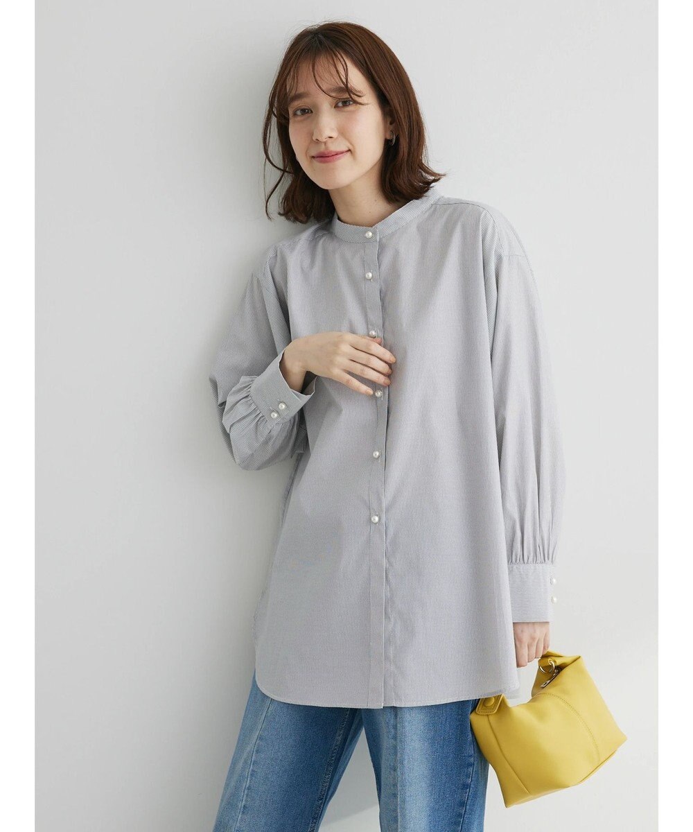 Green Parks パール釦ストライプシャツ 