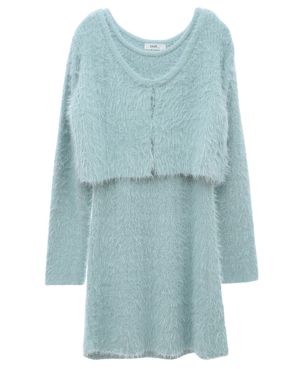 earth music&ecology ＳＥＴ２点シャギーショートカーデ＋ミニワンピース 