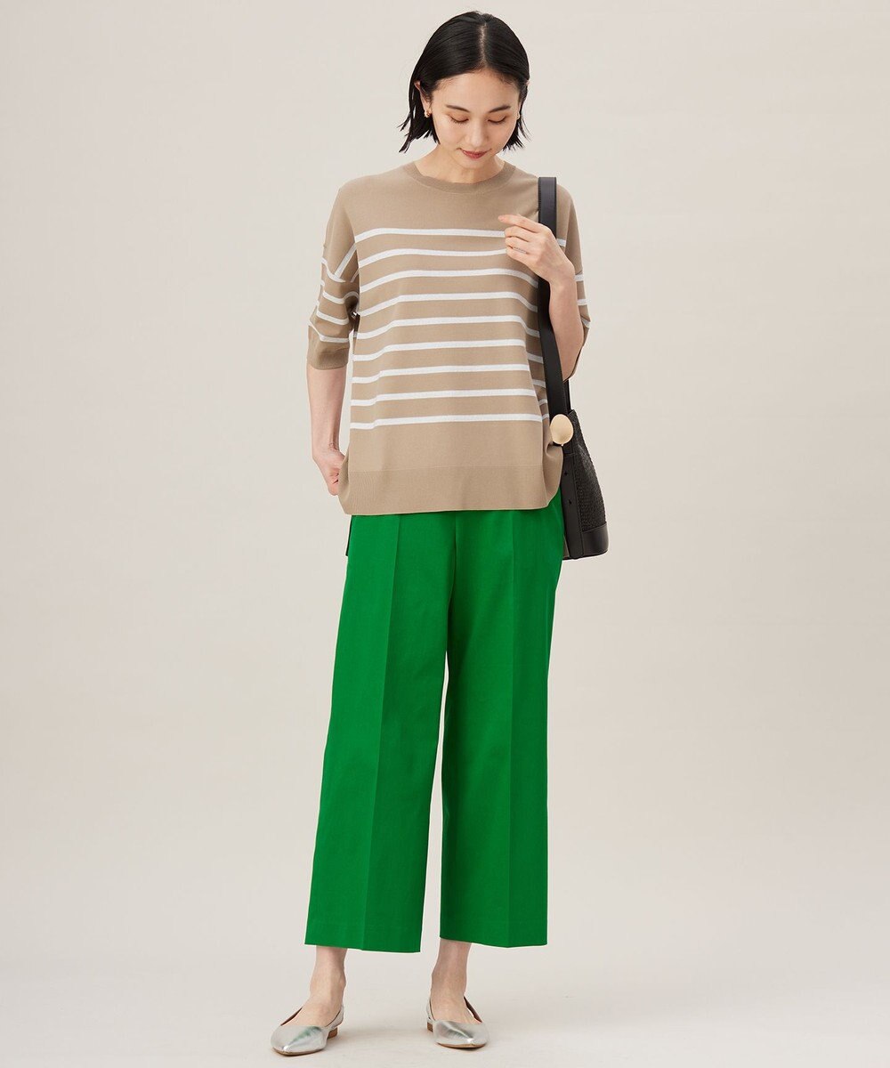 自由区 S 【UVカット・接触冷感・洗える】コットンサテンクロップド丈ワイドストレート パンツ 