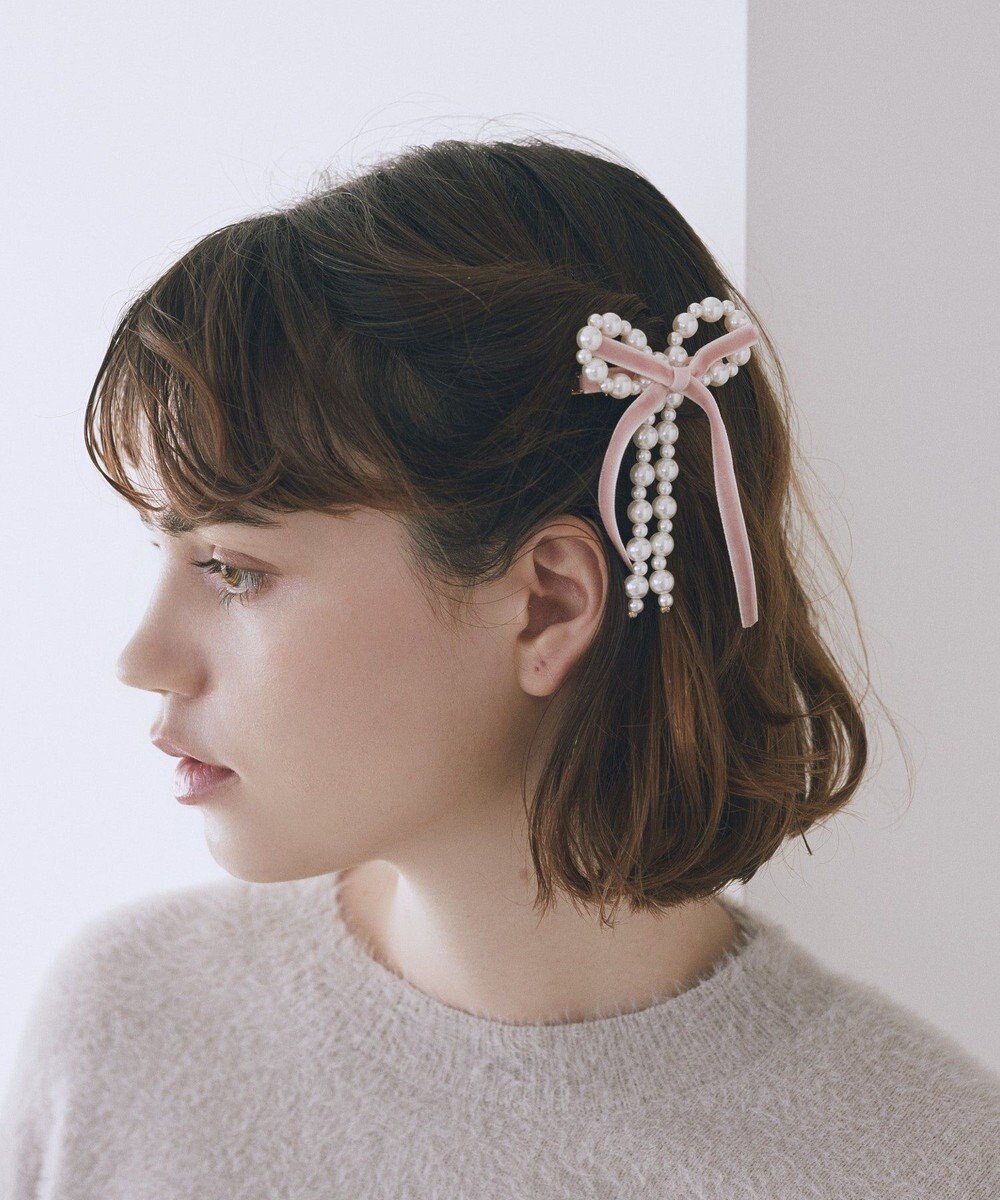 Maison de FLEUR パールベロアリボン2セットクリップ 