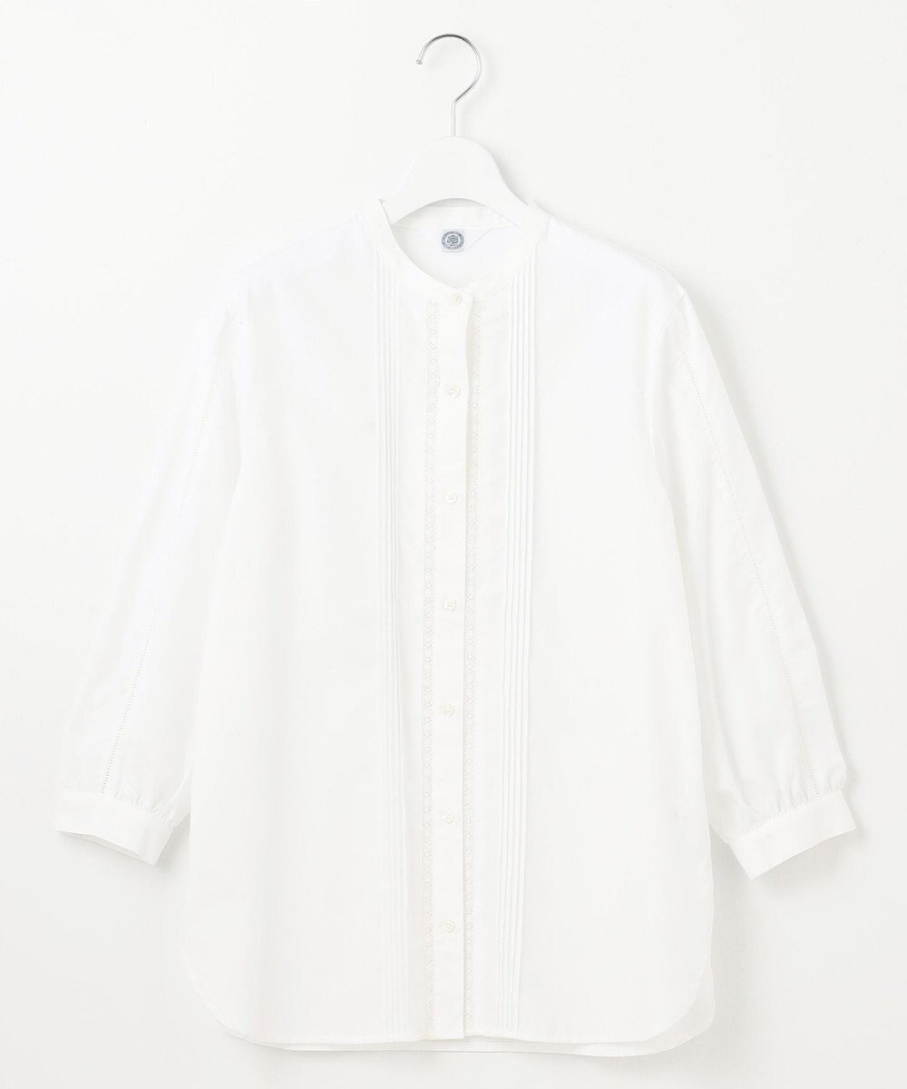 J.PRESS LADIES 【洗える】シャンブレー バンドカラー ピンタック ブラウス 