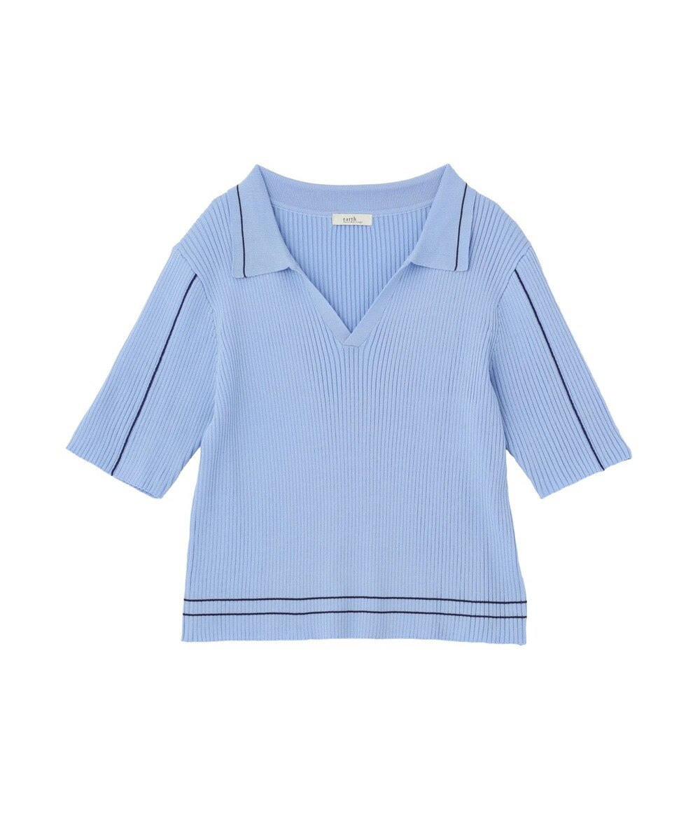 earth music&ecology 【予約】ラインカラーポロニット 