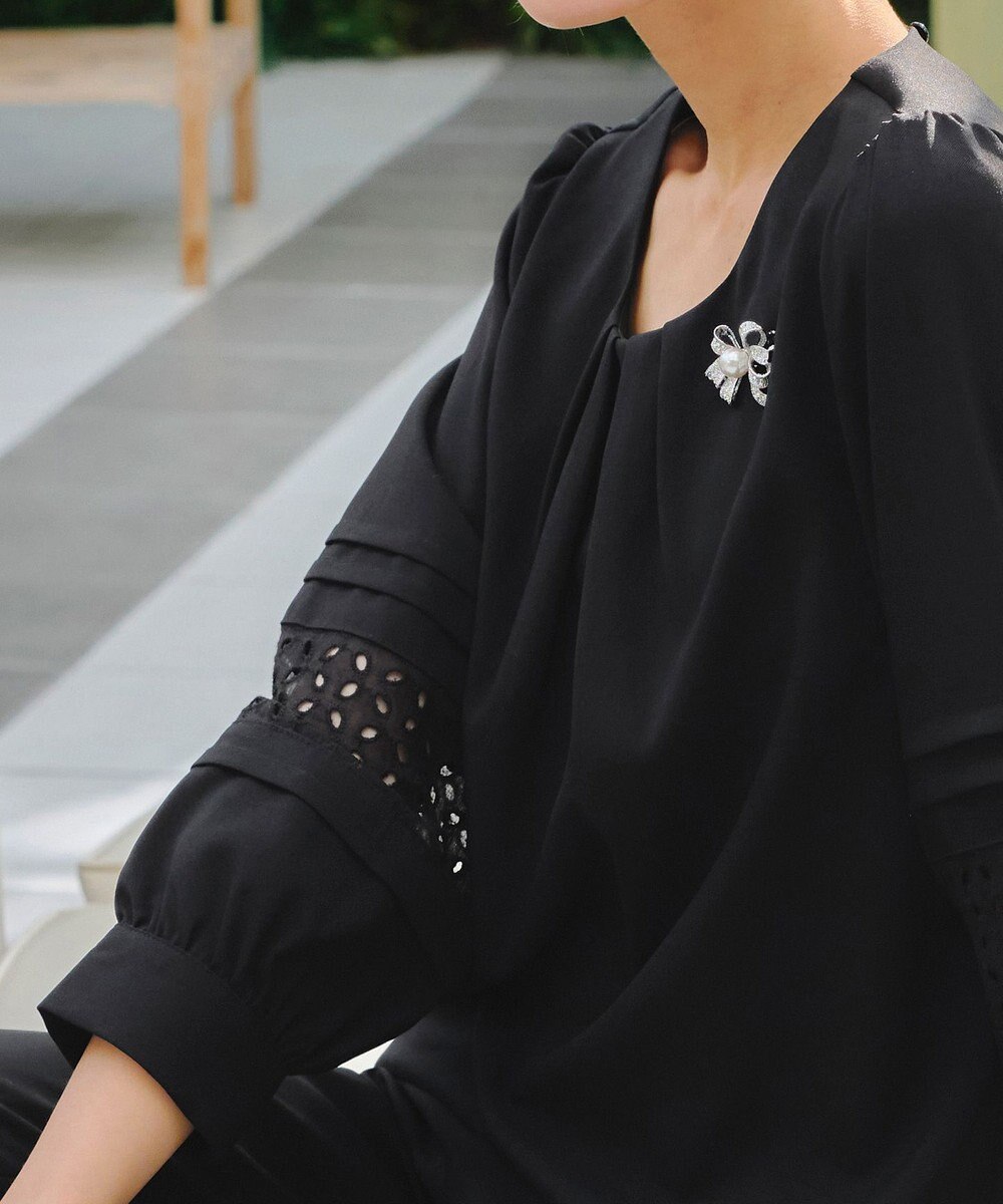 Tiaclasse L 【洗える】袖レースはさみこみシャツ 