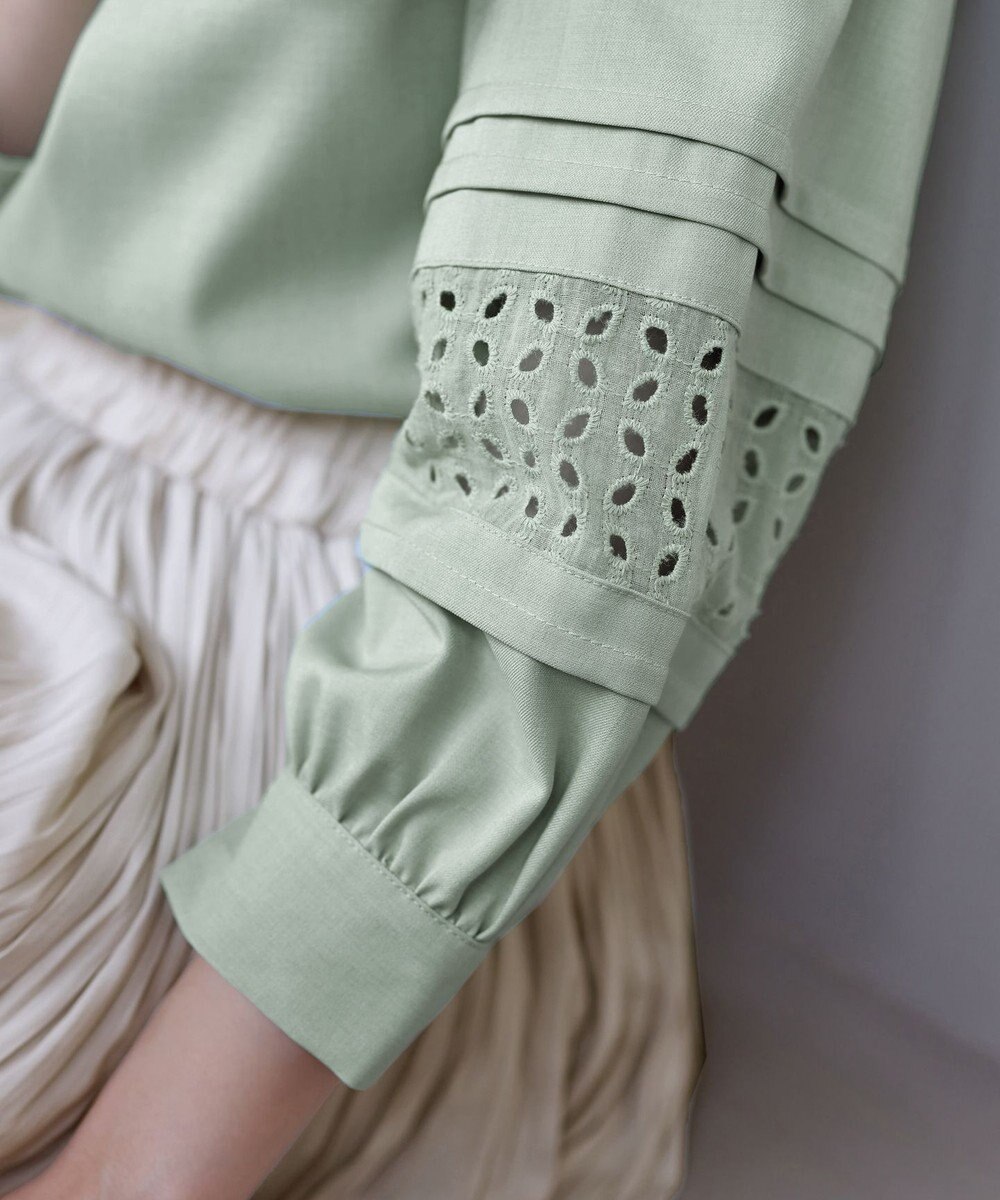 Tiaclasse L 【洗える】袖レースはさみこみシャツ 