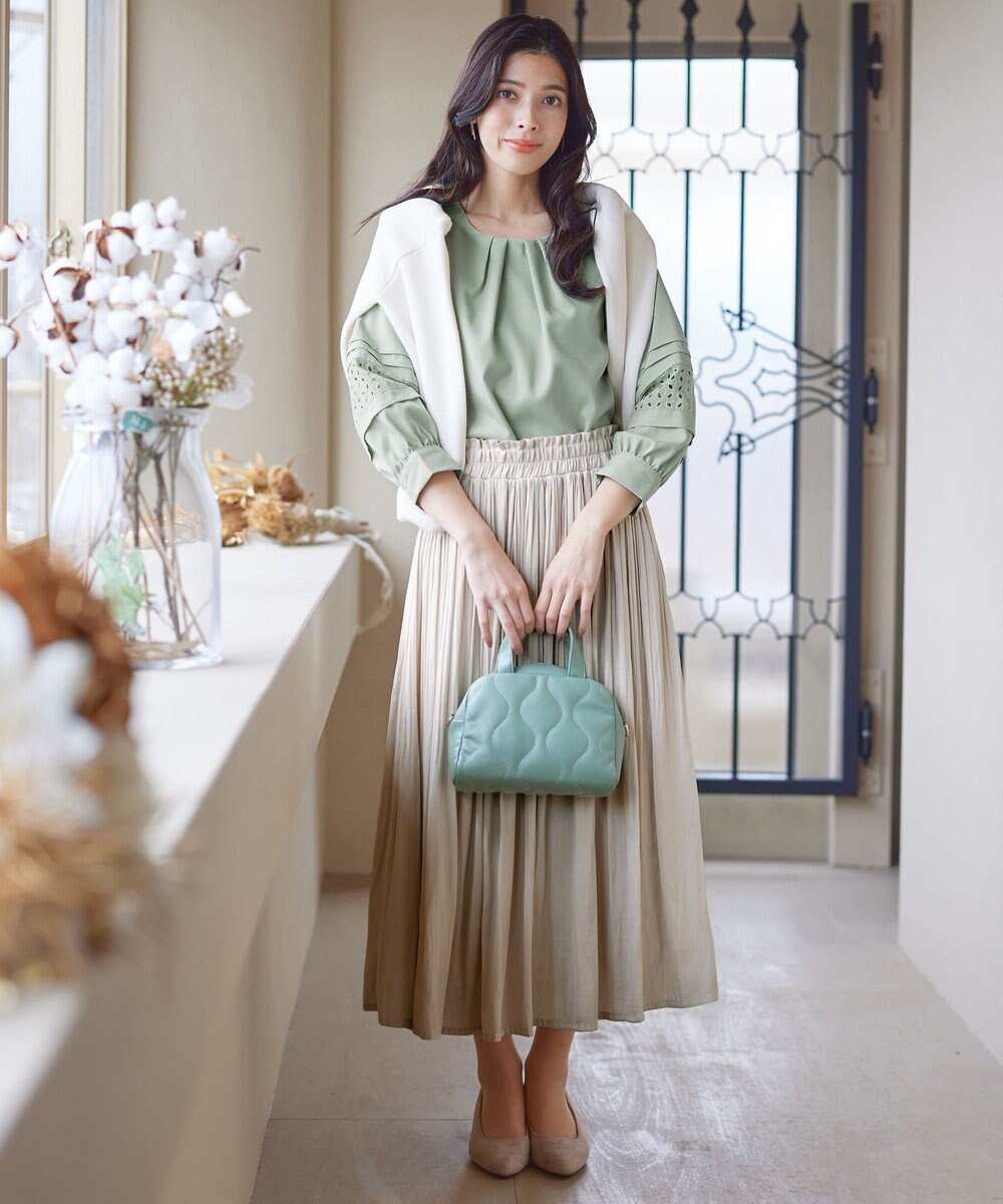 Tiaclasse L 【洗える】袖レースはさみこみシャツ 