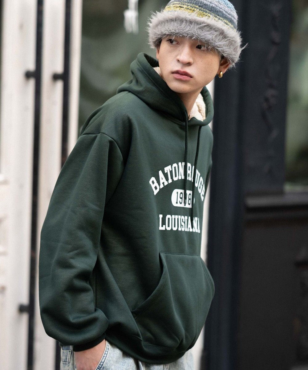 WEGO 【ユニセックス着用ITEM/裏起毛】カレッジロゴボアパーカー 