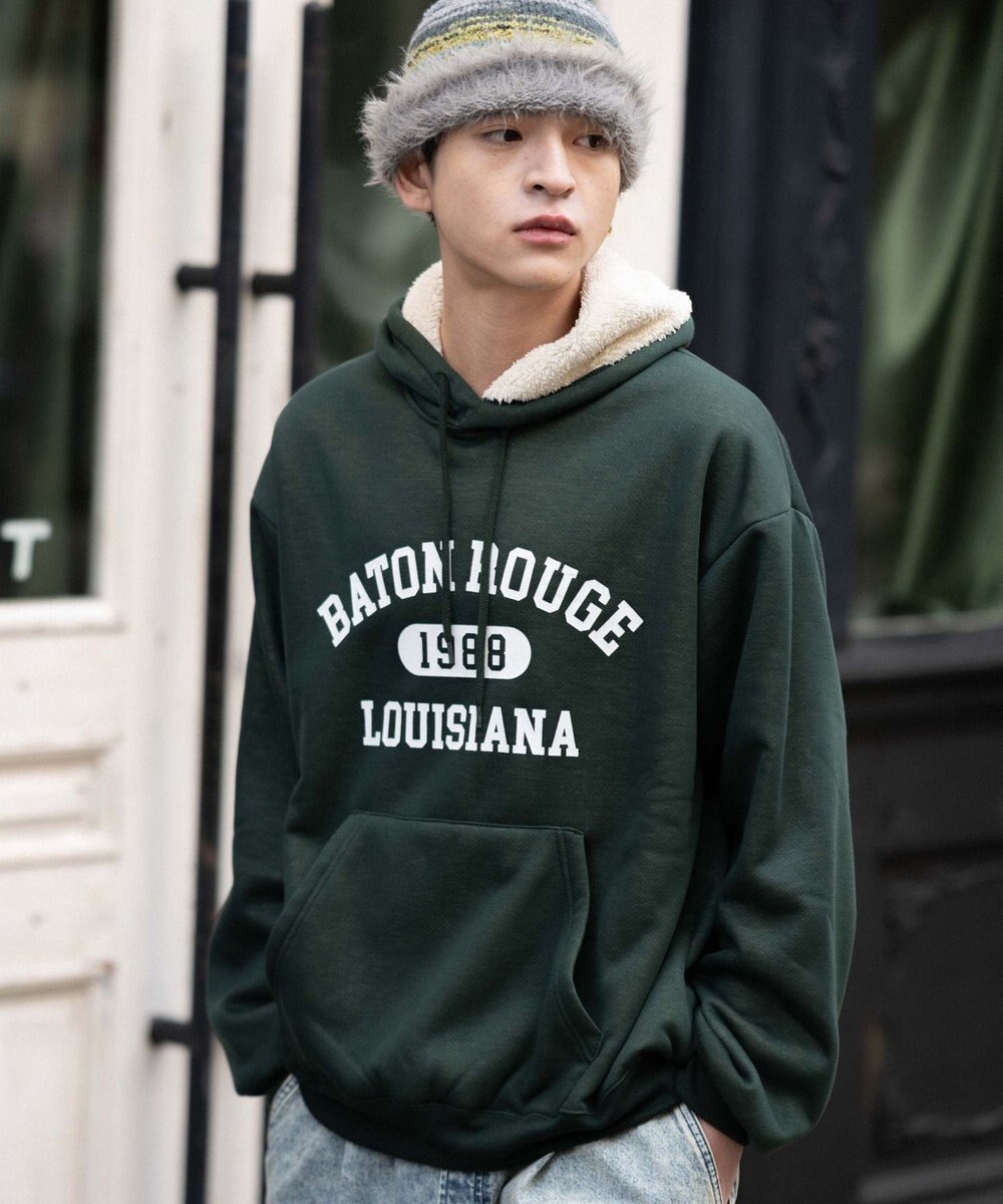 WEGO 【ユニセックス着用ITEM/裏起毛】カレッジロゴボアパーカー 