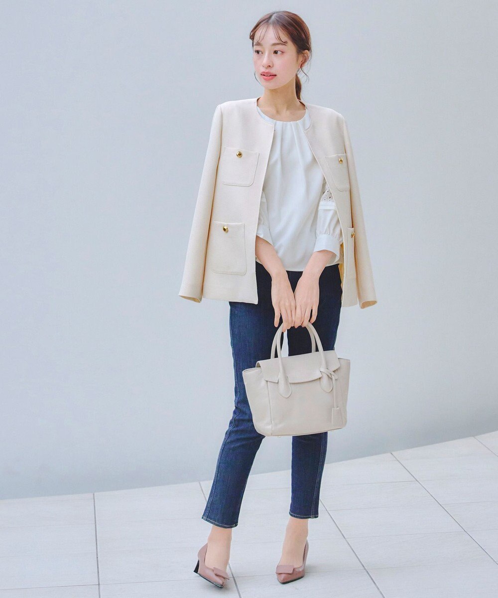 Tiaclasse L 【洗える】袖レースはさみこみシャツ 