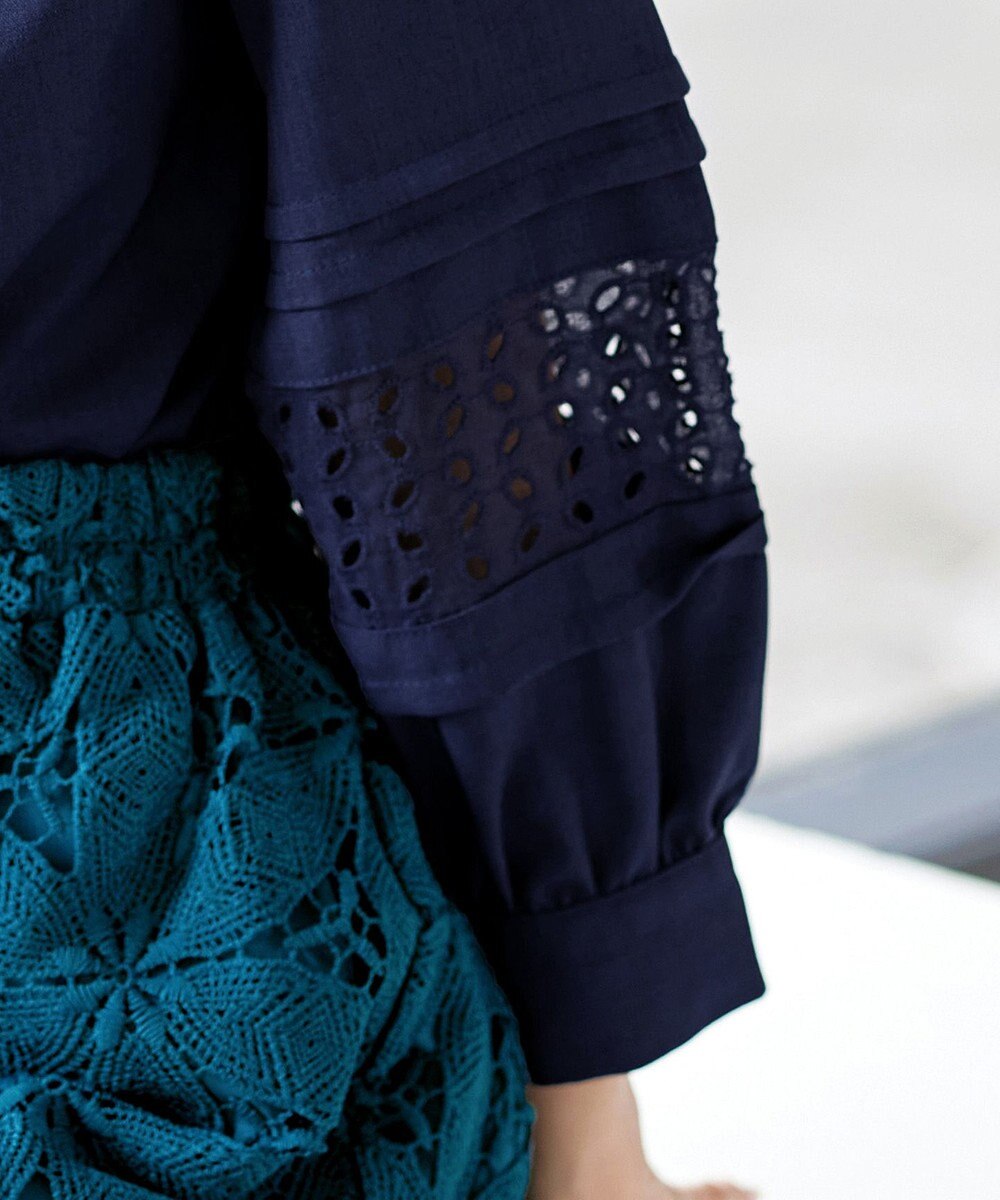 Tiaclasse L 【洗える】袖レースはさみこみシャツ 