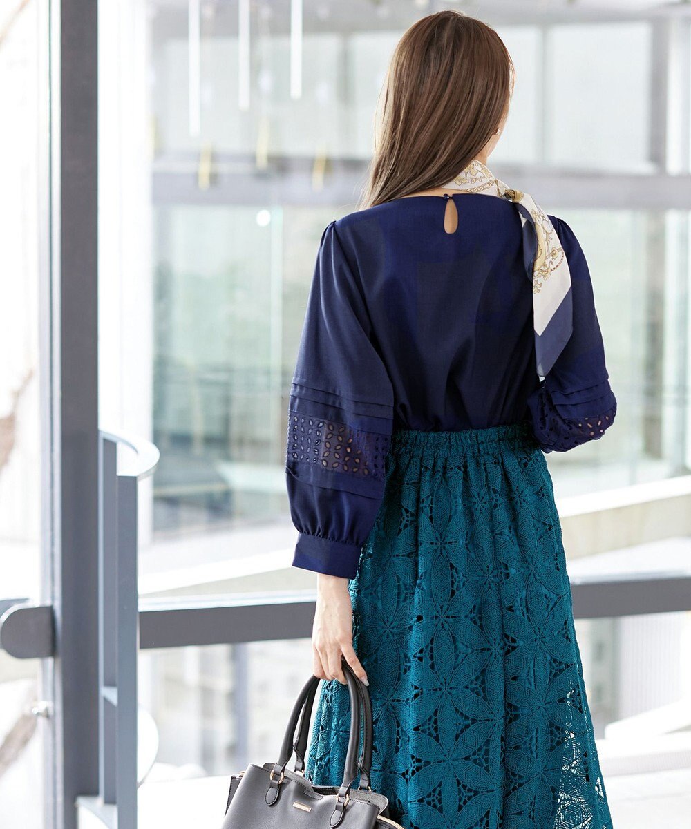 Tiaclasse L 【洗える】袖レースはさみこみシャツ 