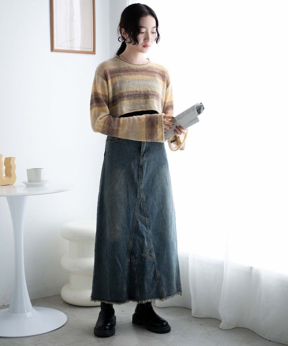 WEGO 段染めボーダーショートニット 