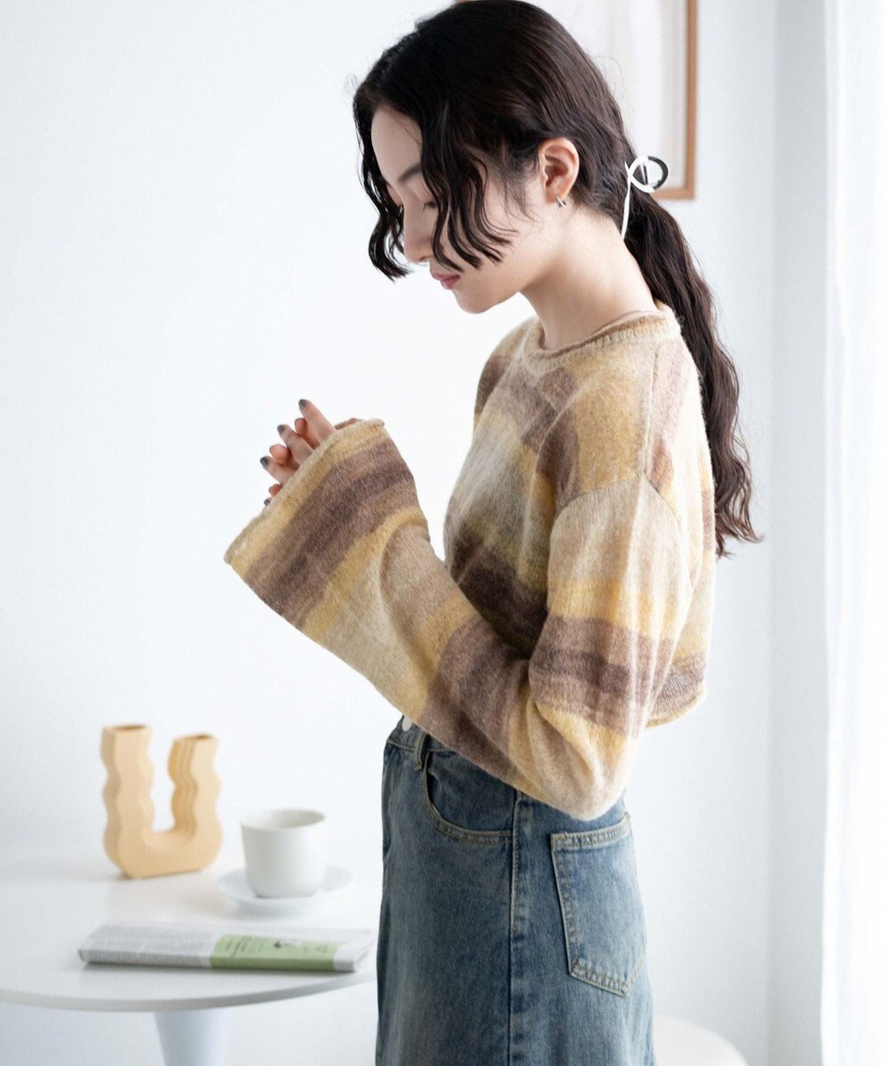 WEGO 段染めボーダーショートニット 