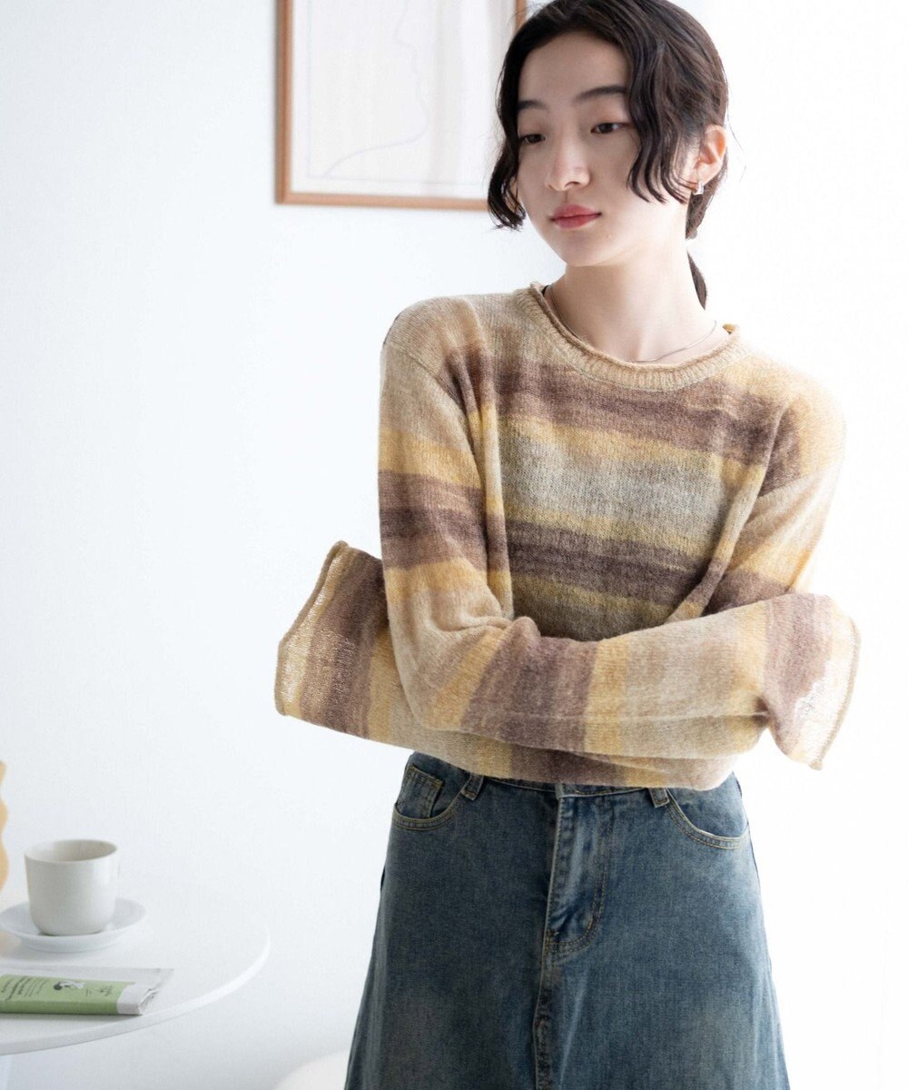 WEGO 段染めボーダーショートニット 