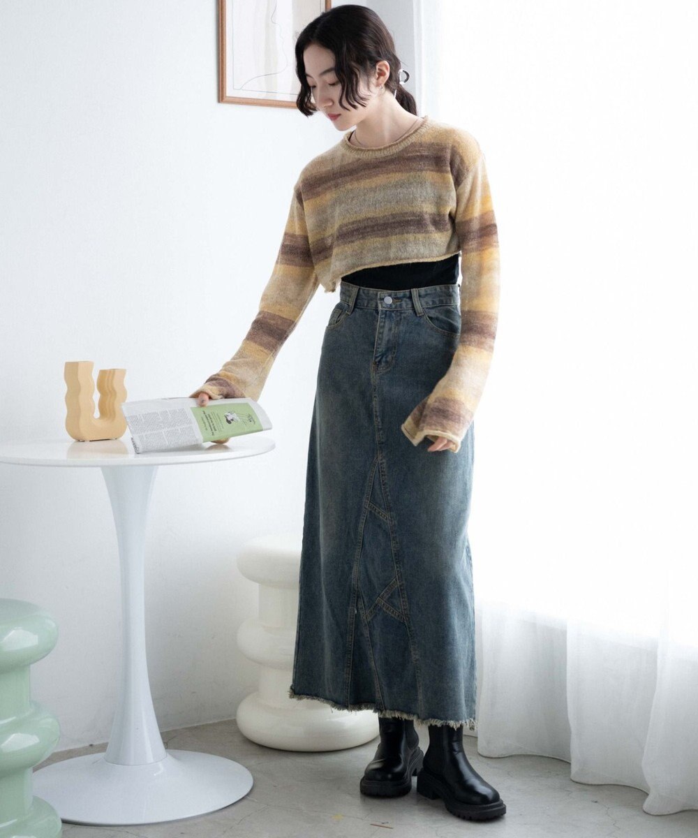 WEGO 段染めボーダーショートニット 