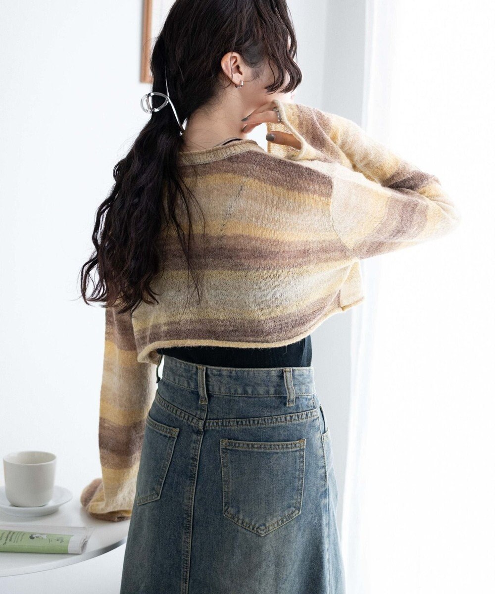 WEGO 段染めボーダーショートニット 