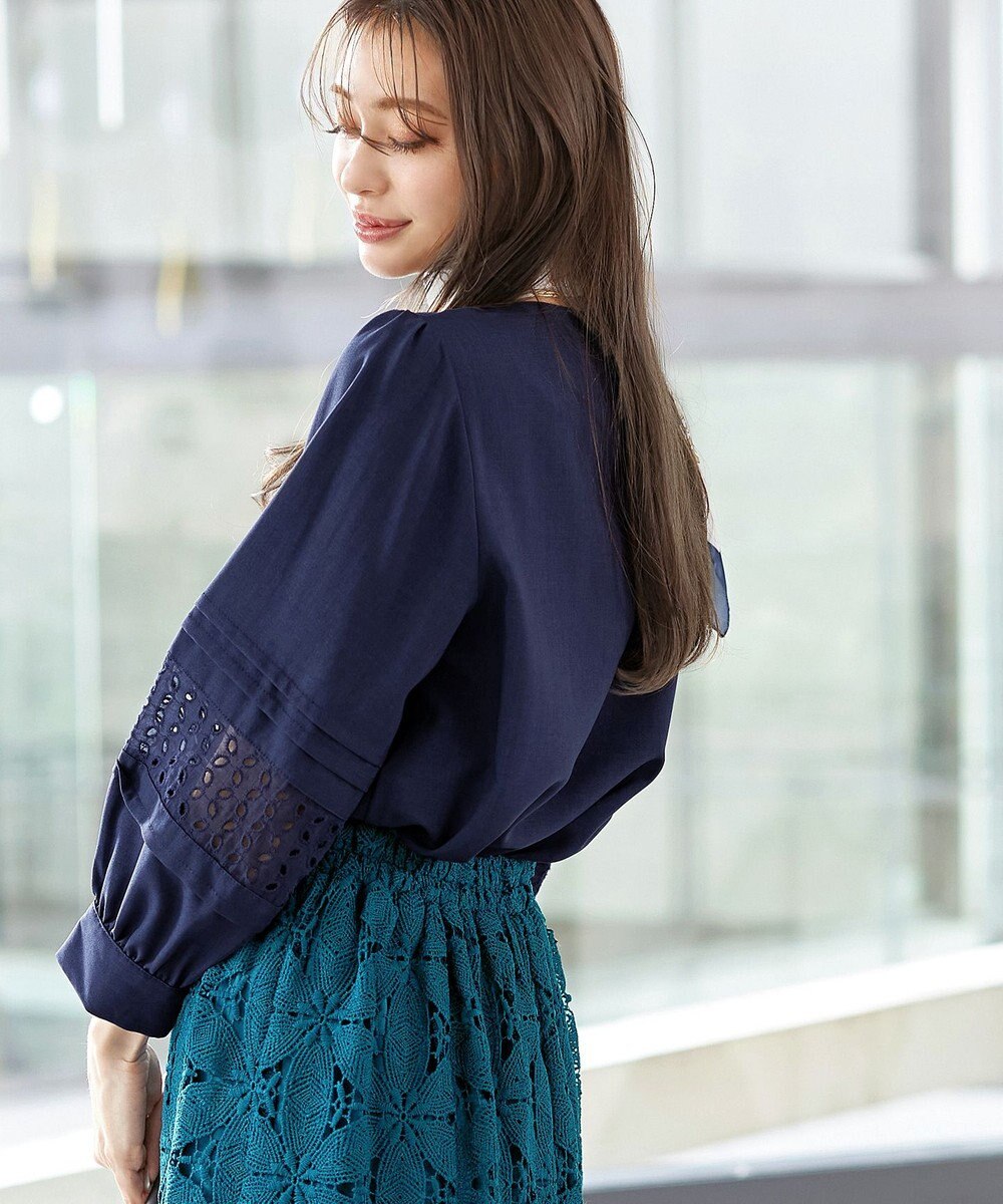 Tiaclasse L 【洗える】袖レースはさみこみシャツ 