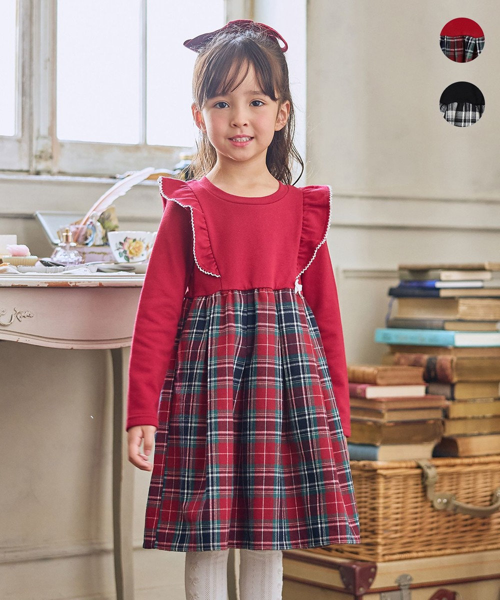 ANY KIDS チェック柄 ドッキング ワンピース 