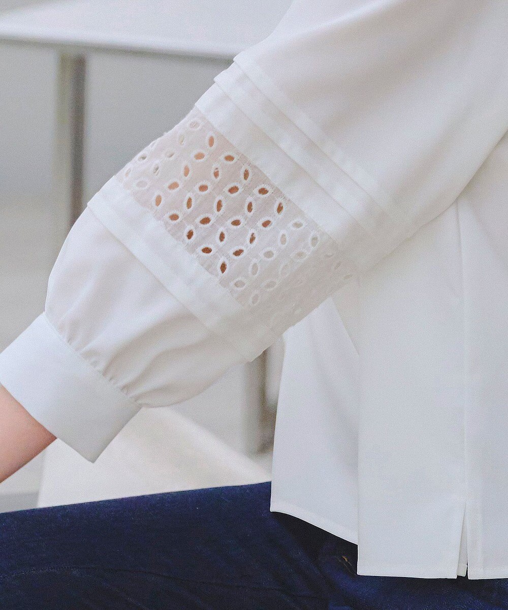 Tiaclasse L 【洗える】袖レースはさみこみシャツ 