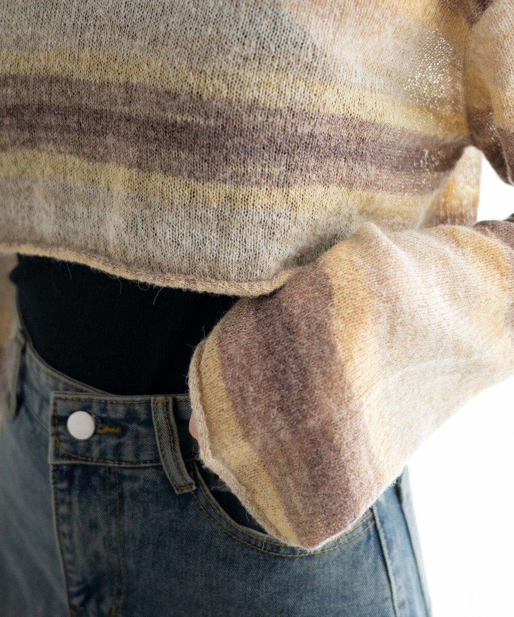 WEGO 段染めボーダーショートニット 