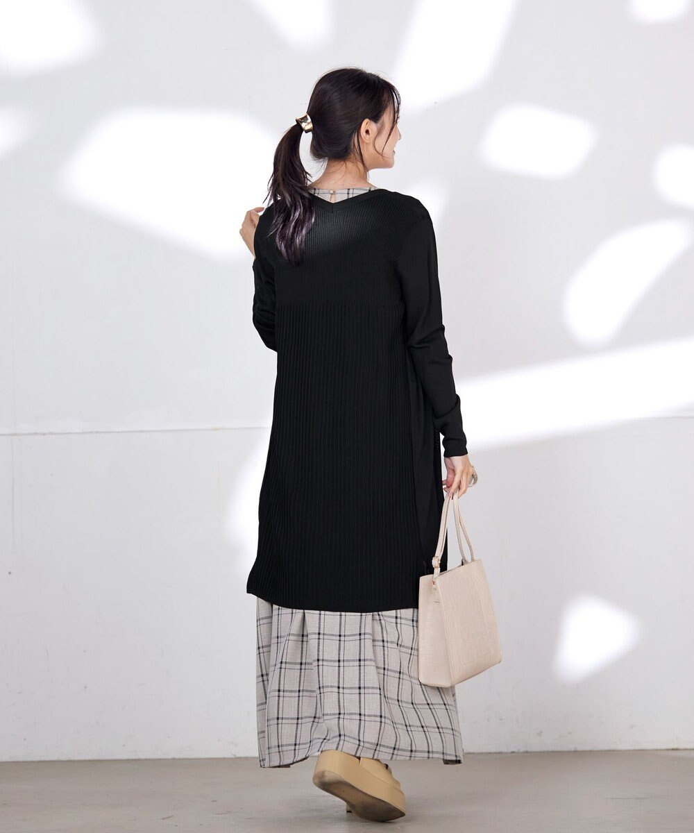 Tiaclasse 【洗える】バックリブプリーツ編みロングカーディガン 