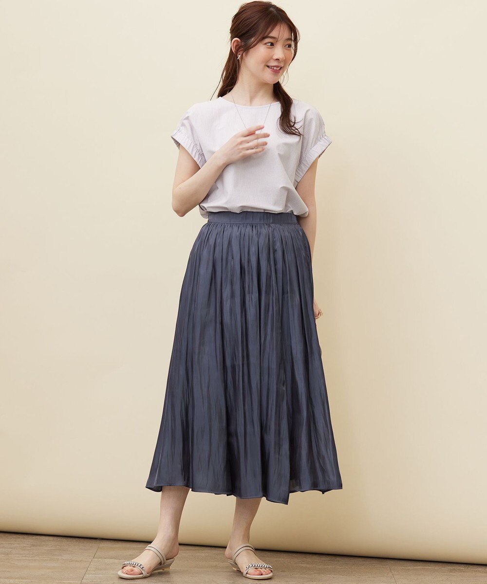 ANY SIS S 【洗える】シルケットストライプフレンチスリーブ カットソー 