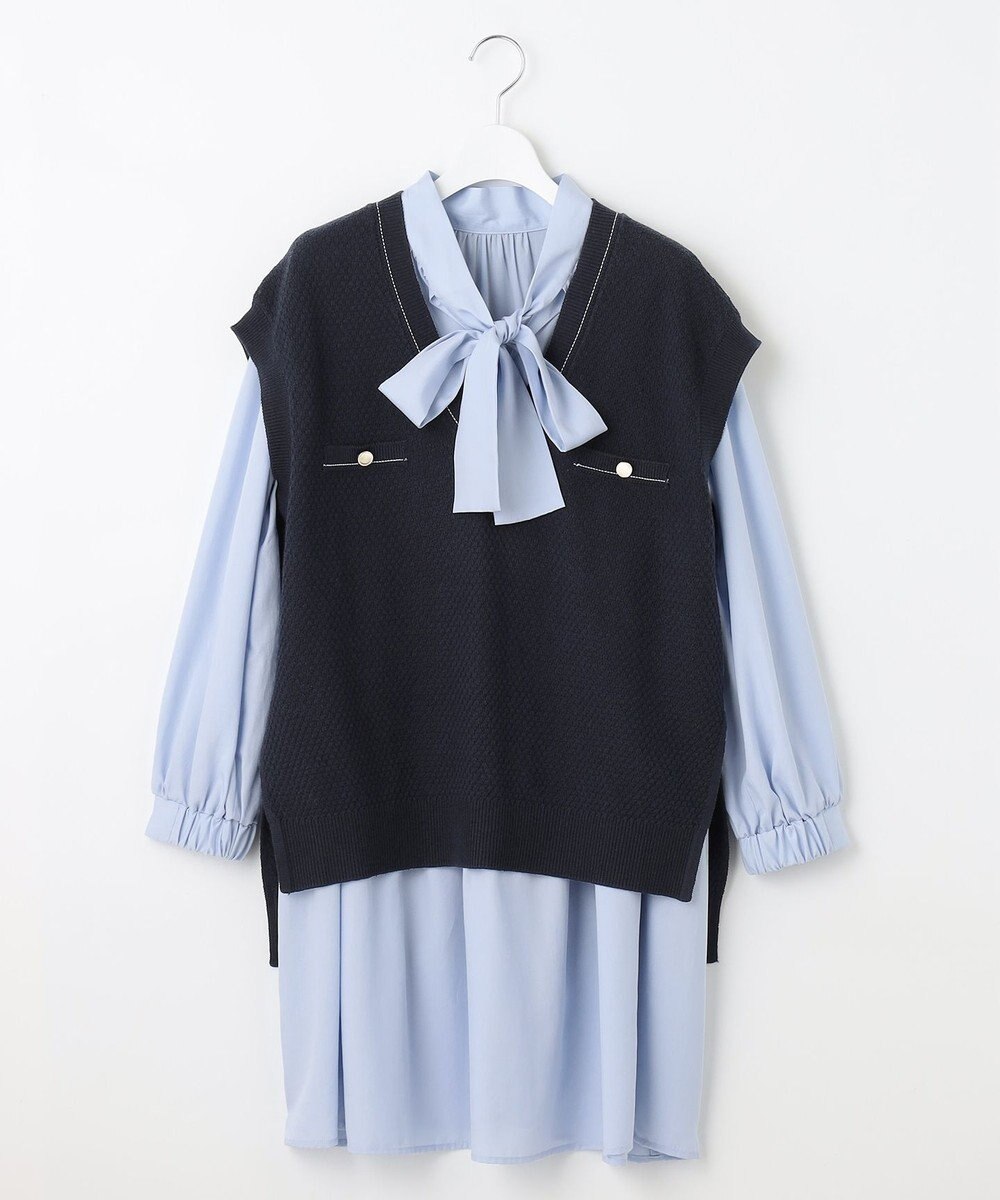 Feroux 【セットアイテム】2WAYリボンタイ ワンピース × ニット ベスト 