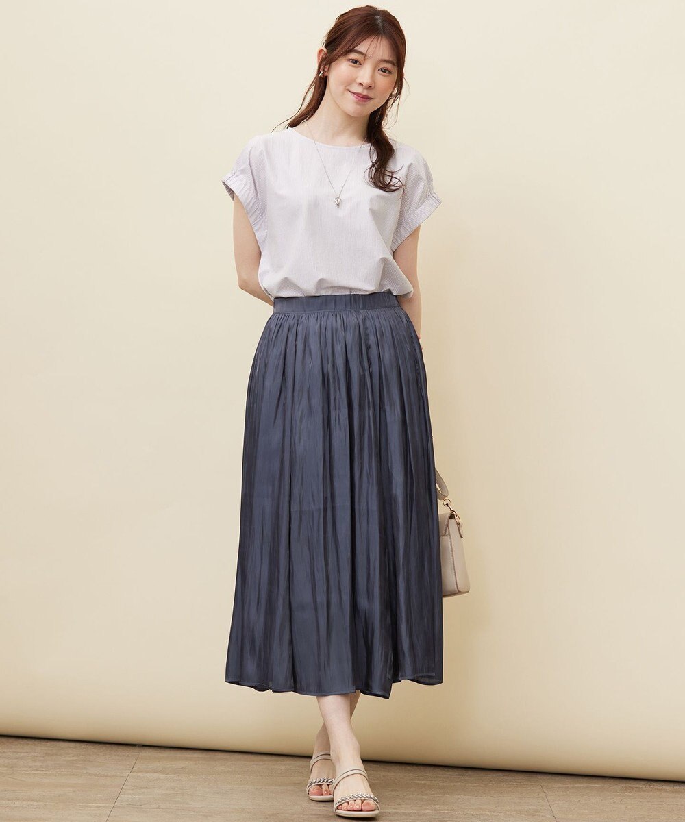 ANY SIS S 【洗える】シルケットストライプフレンチスリーブ カットソー 