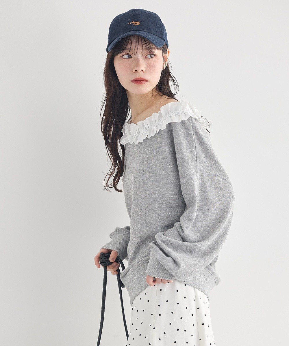 earth music&ecology フリルオフショルウラケスウェット 