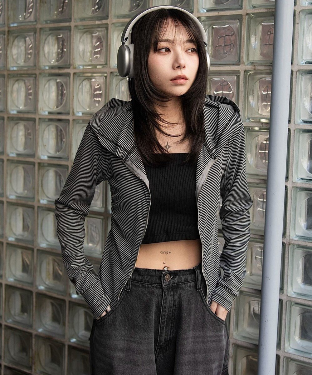 WEGO サイドリボンカットジップパーカー 