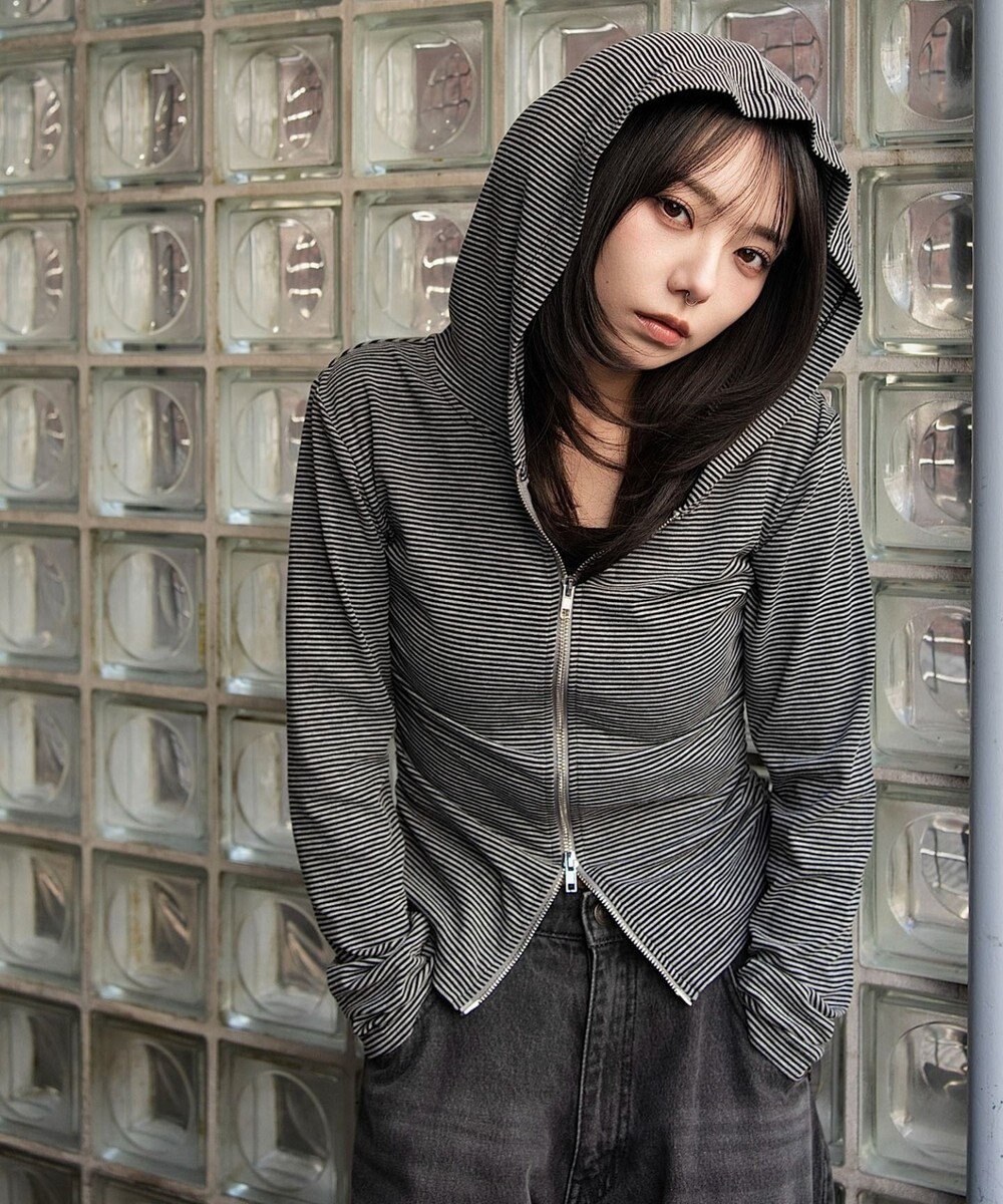 WEGO サイドリボンカットジップパーカー 