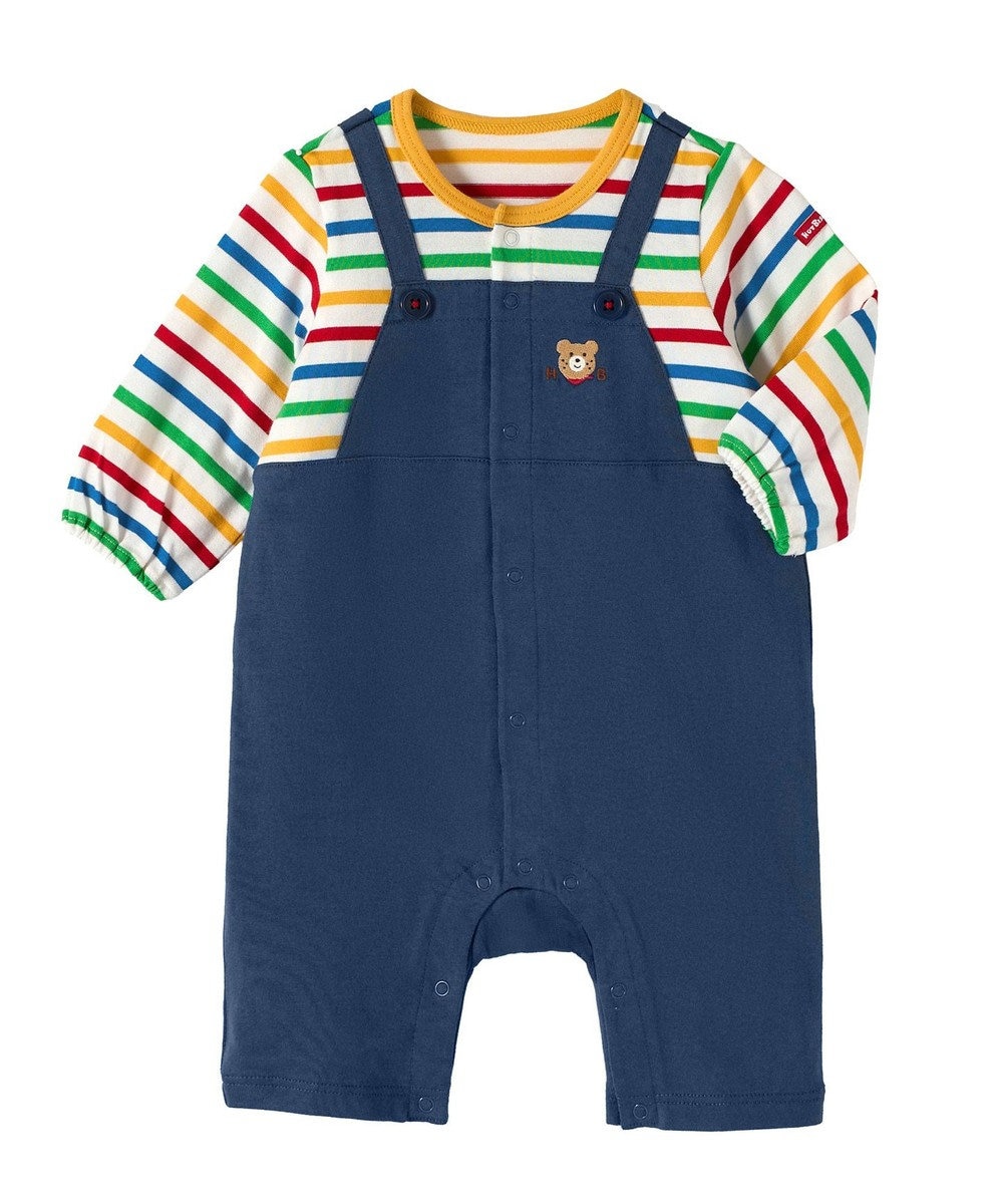 MIKI HOUSE HOT BISCUITS 【70-80cm】オーバーオール重ね着風 7分丈カバーオール 