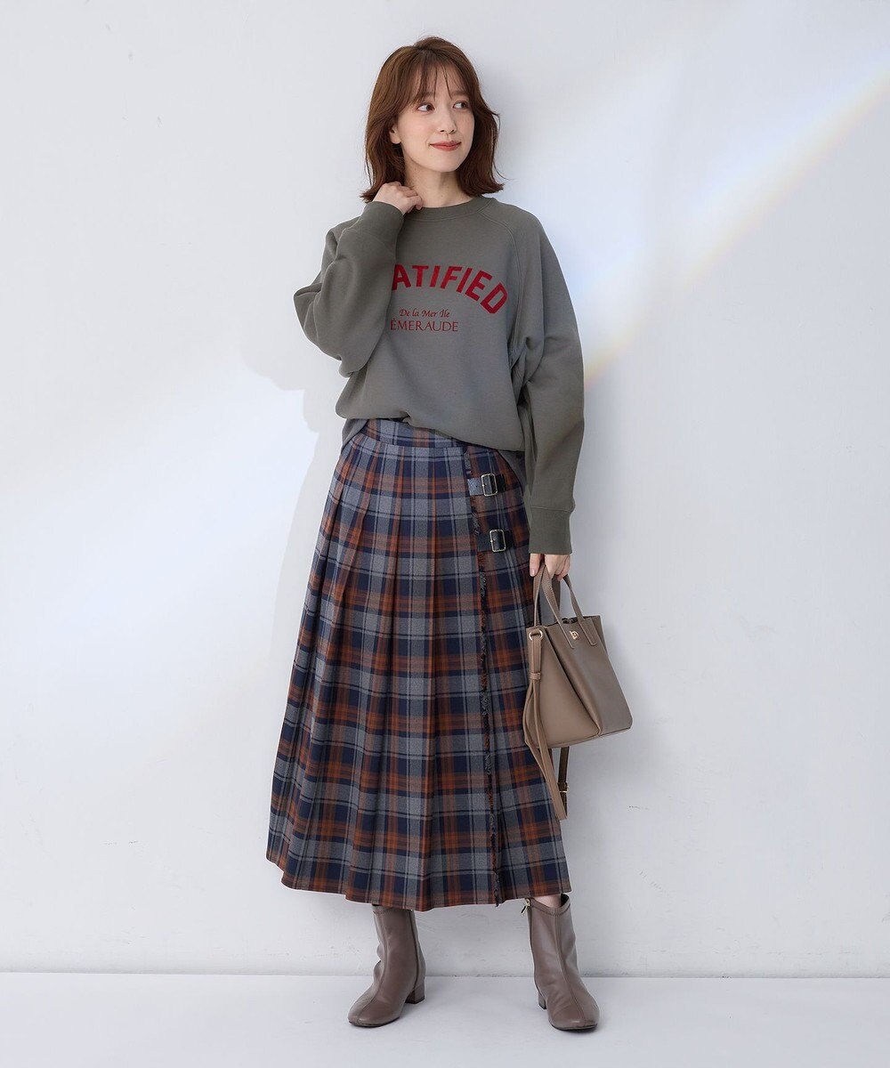 ANY L 【手洗い/ウエストゴム】チェック柄フリンジプリーツスカート 