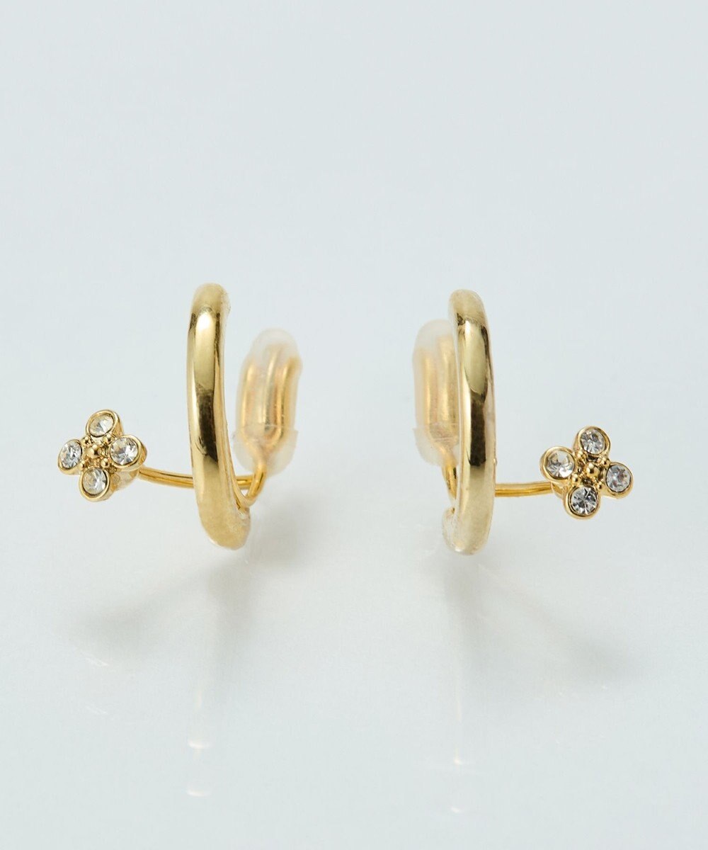 Phoebe 【金属アレルギー対応】【痛くないシリーズ】フラワービジューフロートライトフィットイヤリング　ゴールド 