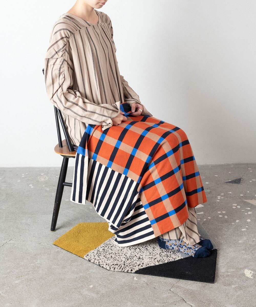 TRICOTE 【リバーシブル】ストライプチェックニットブランケット 