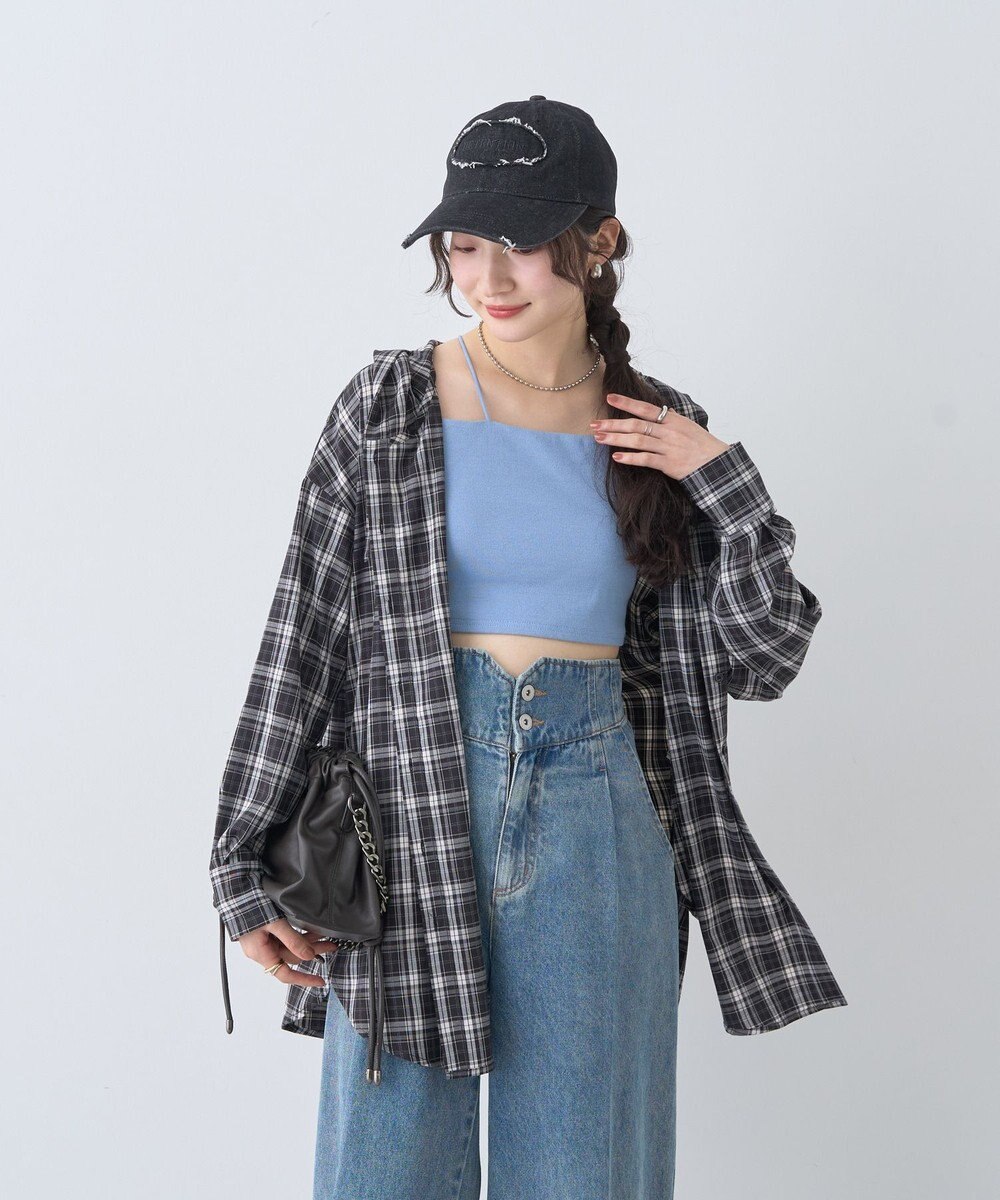 earth music&ecology フーディーチェックシャツ 