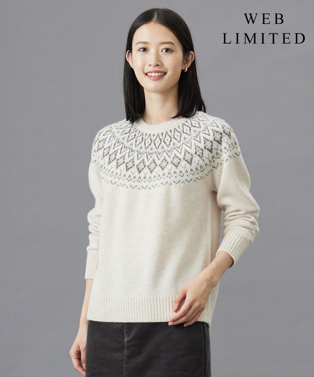 J.PRESS LADIES S 【WEB限定カラーあり・洗える】FAIR ISLE ラウンドネック ニット 【WEB限定】ベージュ系