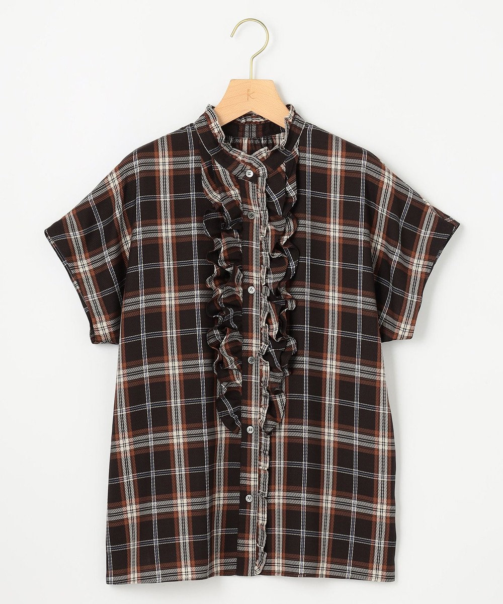 組曲 シアーツイルチェック フリルブラウス 