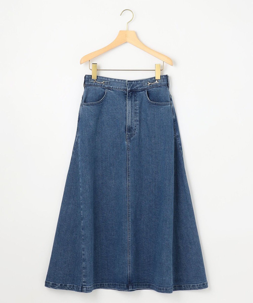 組曲 ライトデニム ビット付きフレアスカート 