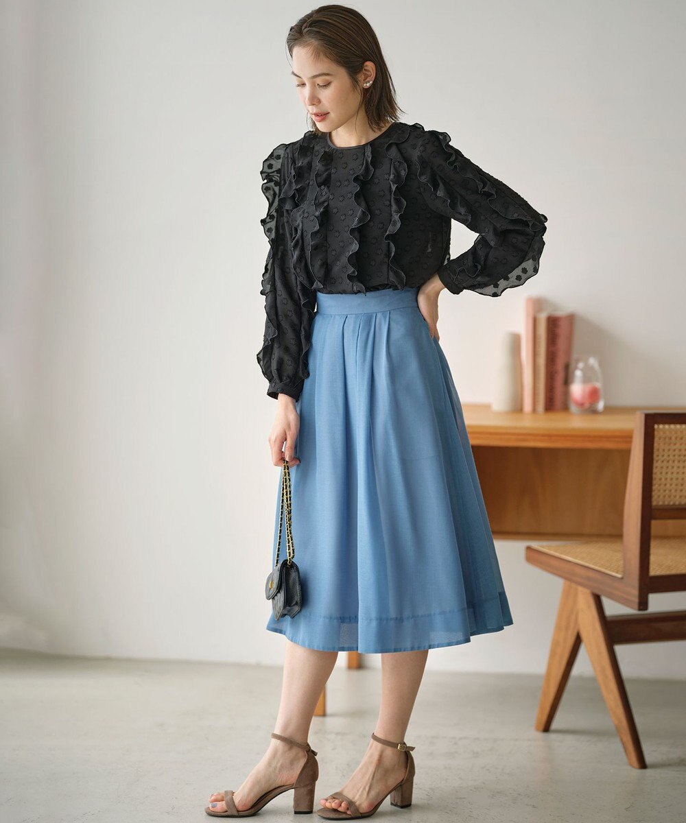 組曲 L 【洗える・シワになりにくい】カラーボイル シアーフレアスカート 