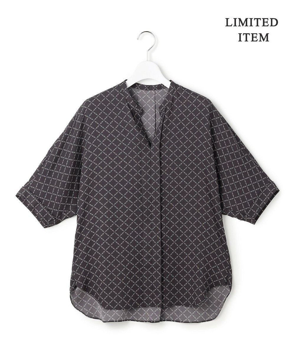 ICB L 【新色追加・WEB限定】BackSatinAmunzen 5分袖キーネックブラウス 