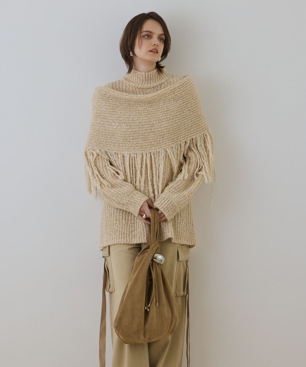 GRACE CONTINENTAL フリンジケープニットトップ 