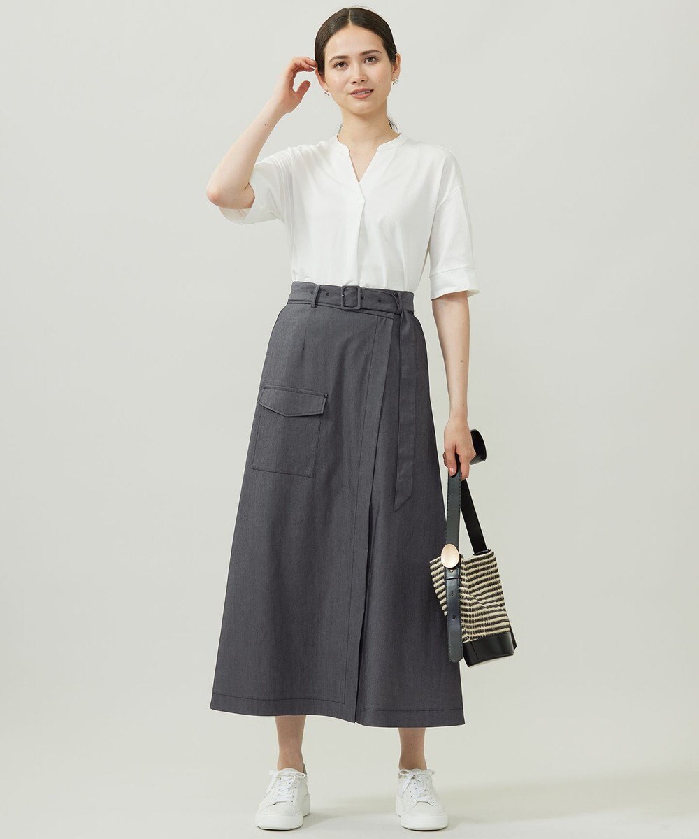 自由区 L 【カタログ掲載・接触冷感・UVカット・洗える】デニムライクボトムフレア スカート 