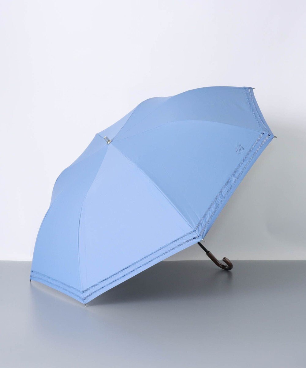 AURORA BLAO (ブラオ) 大寸 切り継ぎ刺繍 晴雨兼用傘(折り畳み・トップフラット) サックス