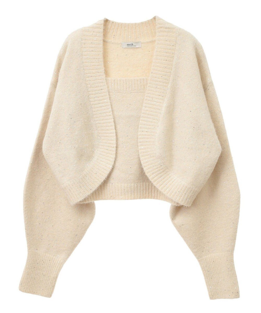 earth music&ecology ＳＥＴ２点スパンコールニットボレロ×タンク 