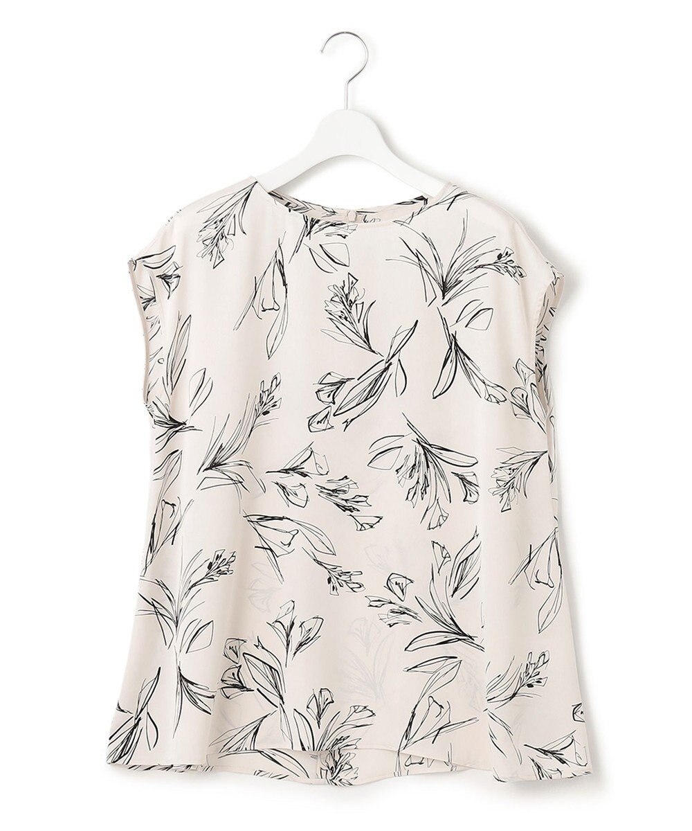 23区 【洗える】ラインフラワープリント フレンチスリーブ ブラウス 